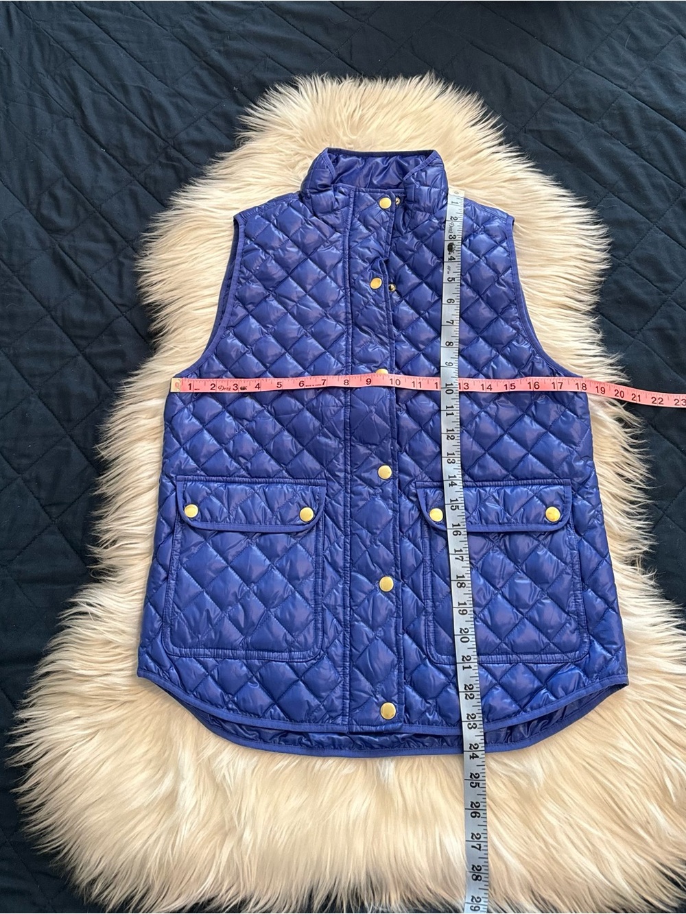 J. Crew Vibrant Blue Snap-Front Quilted Puffer Vest with Gold Hardware | Small - Picture 5 of 8